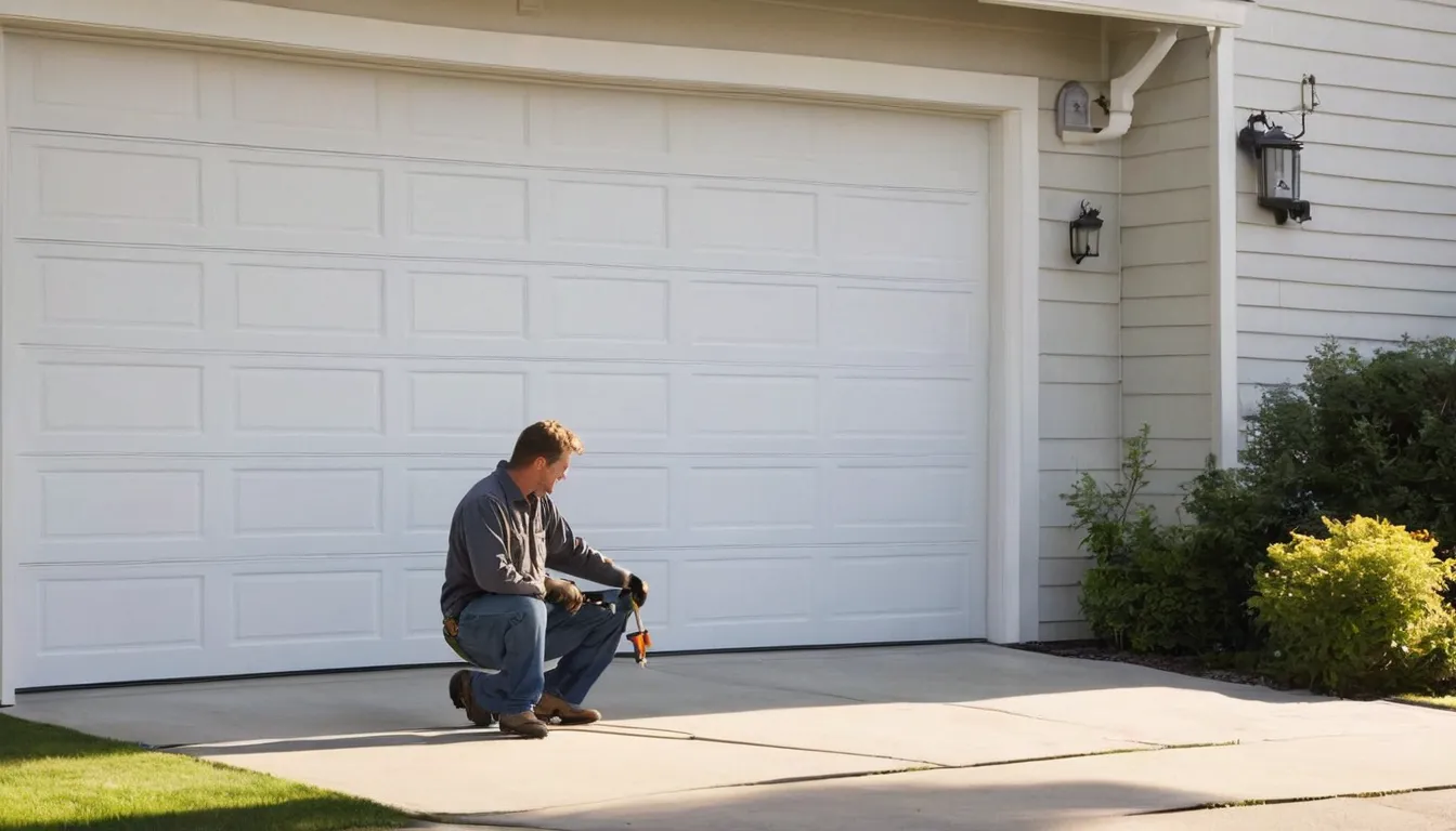 Garage door provider inspecting a residential garage door near Independence